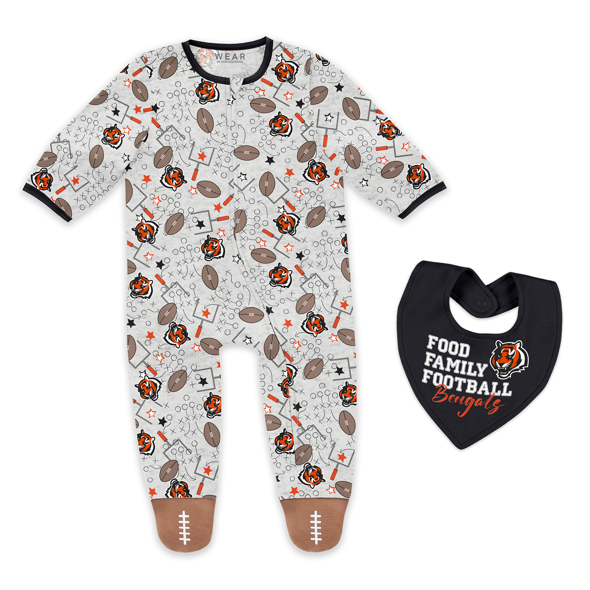 Infant & Newborn WEAR by Erin Andrews Cincinnati Bengals Sleep and Play Full-Zip Sleeper Bib Set