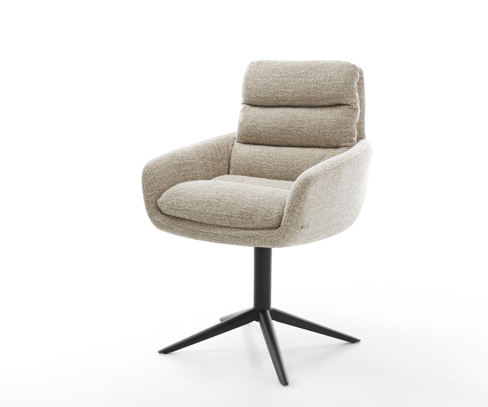 DELIFE Drehstuhl Abelia-Flex mit Armlehnen Webstoff Soft Beige Fußkreuz Schwarz 360° drehbar Wippfunktion, Esszimmerstühle Image