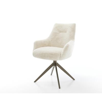 DELIFE Drehstuhl Alja-Flex mit Armlehnen Plüsch Creme-Weiß Kreuzgestell breit Effektfinish Titan 360° drehbar Wippfunktion Taschenfederkern, Esszimmerstühle Image