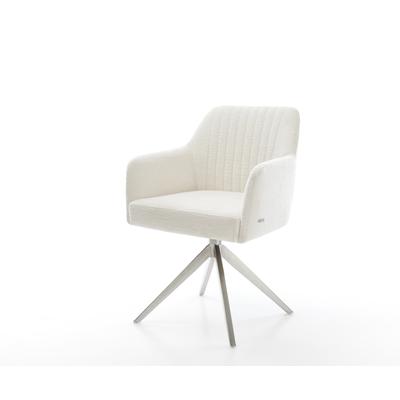 DELIFE Drehstuhl Greg-Flex Bouclé Soft Beige Kreuzgestell breit Edelstahl 360° drehbar Wippfunktion Taschenfederkern, Esszimmerstühle Image