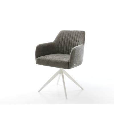 DELIFE Drehstuhl Greg-Flex Bouclé Soft Schlamm Kreuzgestell breit Weiß 360° drehbar Wippfunktion Taschenfederkern, Esszimmerstühle Image