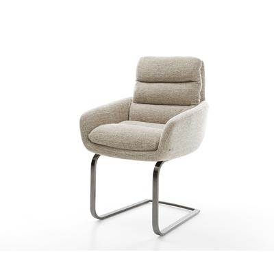 DELIFE Freischwinger Abelia-Flex mit Armlehnen Webstoff Soft Beige Freischwinger flach Graphit, Esszimmerstühle Image