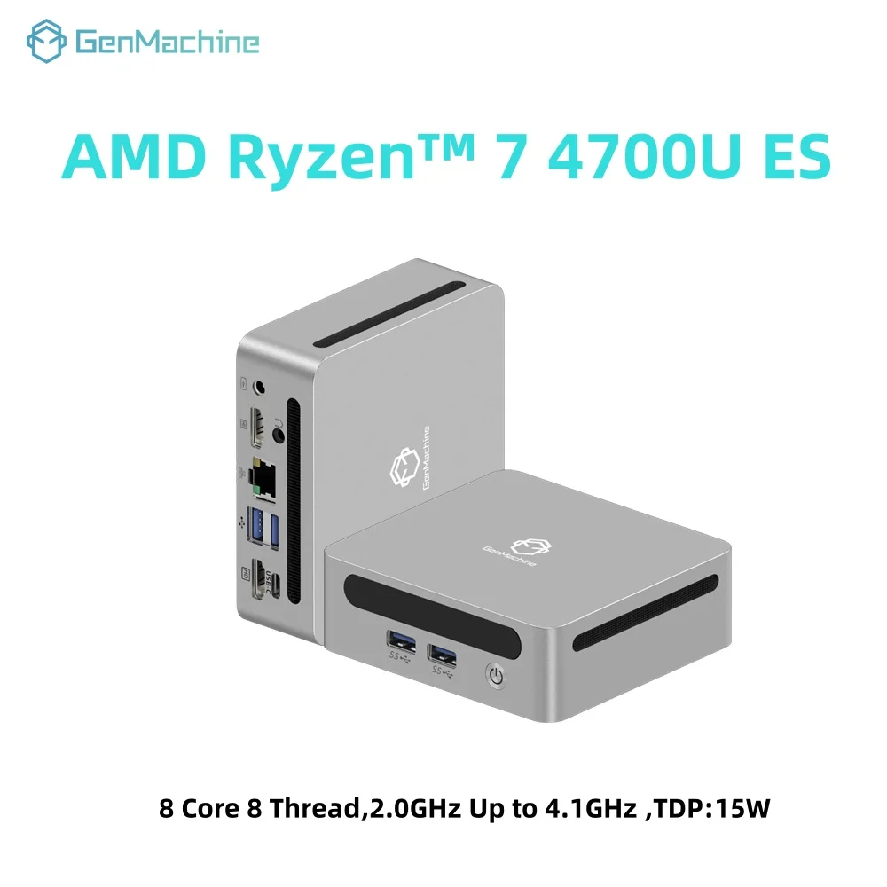 GenMachine AMD Ryzen 7 4700U ES Windows 11 8 Core 8 Thread 4.1GHz 15W MINI PC DDR4 WIFI6 RTL8852, BT5.2 Desktop Gaming Computer
