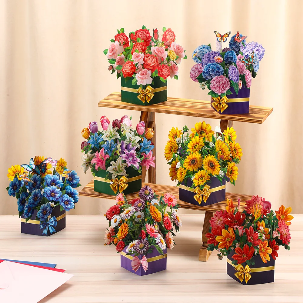3D-Pop-up-Blumen-Grußkarte, mehrere Stile, für Muttertag, Geburtstag, Hochzeit, Valentinstag, Jubiläen, perfekte Geschenkpostkarte Image