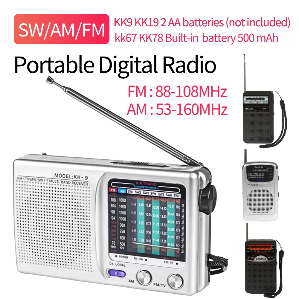 Außenradio, Dualband-Stereoradio, SW/AM/FM, Taschenzeiger, Radio, LCD-Display, batteriebetrieben, für den Notfall im Innen- und Außenbereich Image