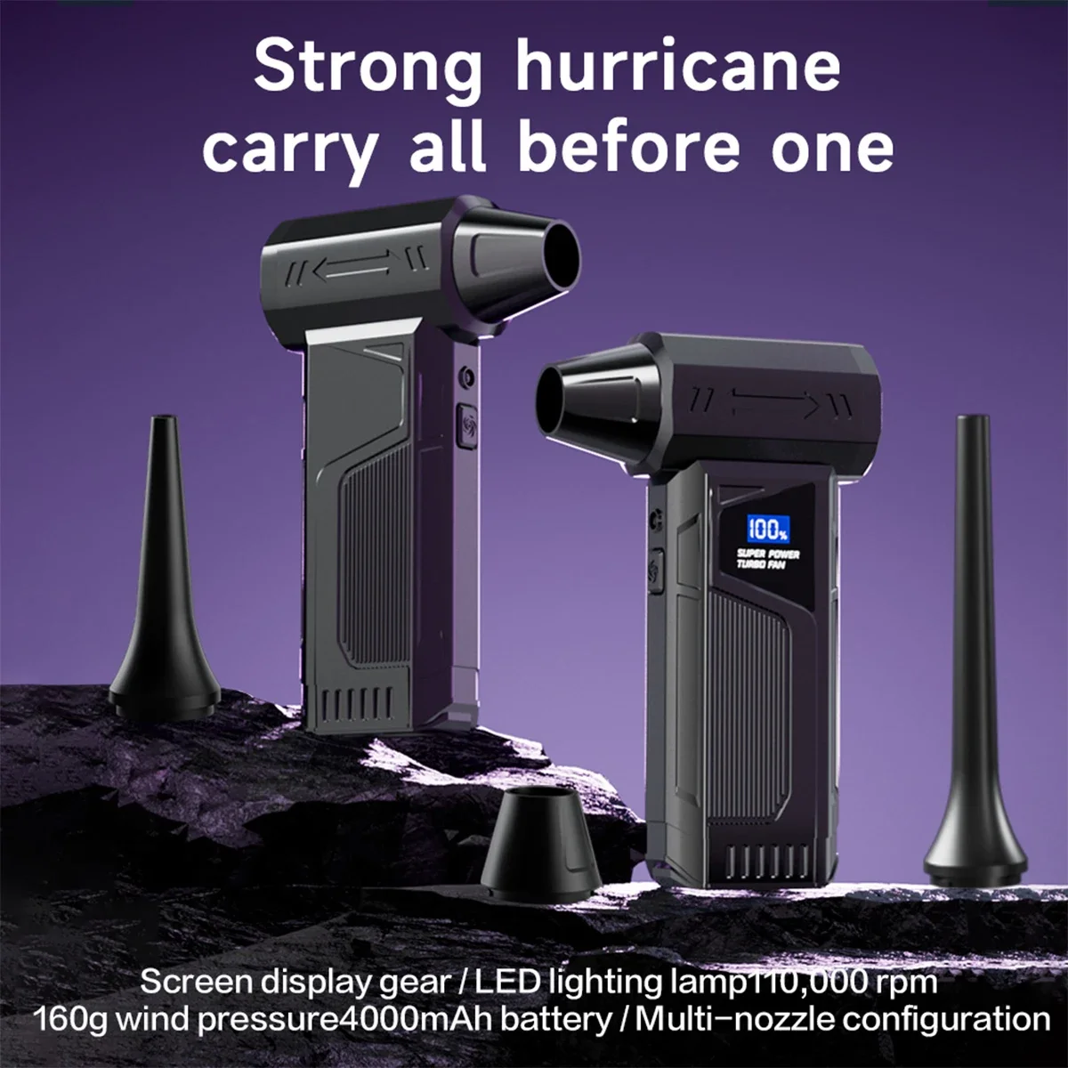 【2025 Neu】Kabelloser Strahlventilator, bürstenloser Motor, Turbo-Luftgebläse für die Autoreinigung mit LED-Licht, Digitalanzeige, tragbar, für den Außenbereich Image