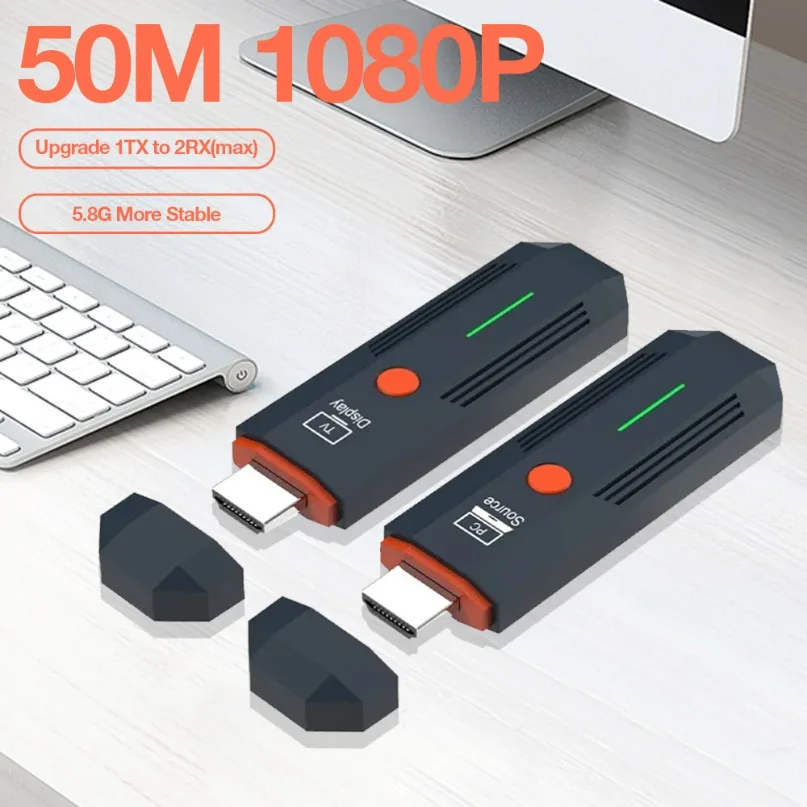 HDMI-kompatibler drahtloser Sender-Empfänger 50 m 1080P 1TX bis 2 RXS Video TV Stick Display Extender für Kamera Laptop PC zu TV Image