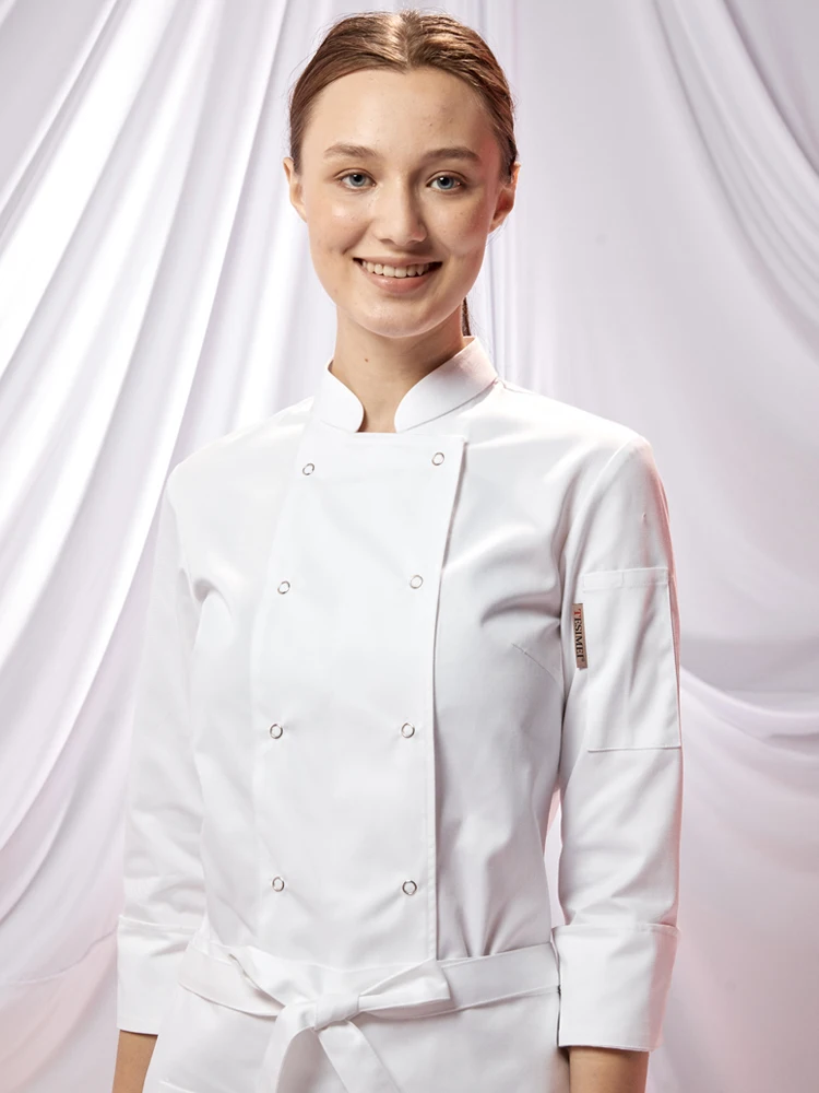 Stilvolles Damen-Kochjacken-Set für Esszimmer, Restaurant, Hotel, kurzärmelige Hotel-Kochuniform zum Backen Image