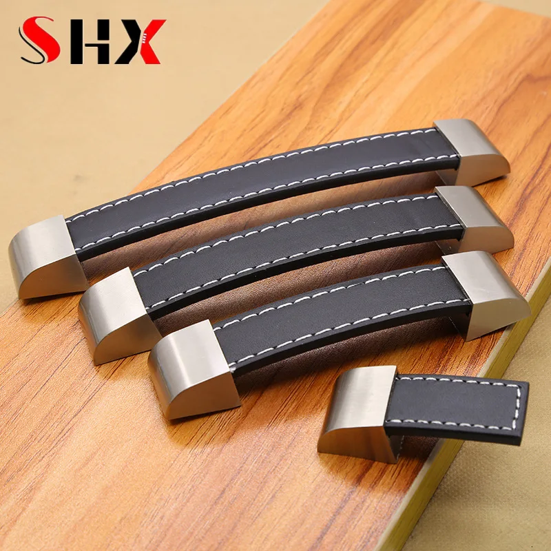 Moderne High-grade Leder Griff Knöpfe Pull Möbel Schrank Brust Schublade Tür Knöpfe Koffer Griff Schrauben Möbel Hardware Image