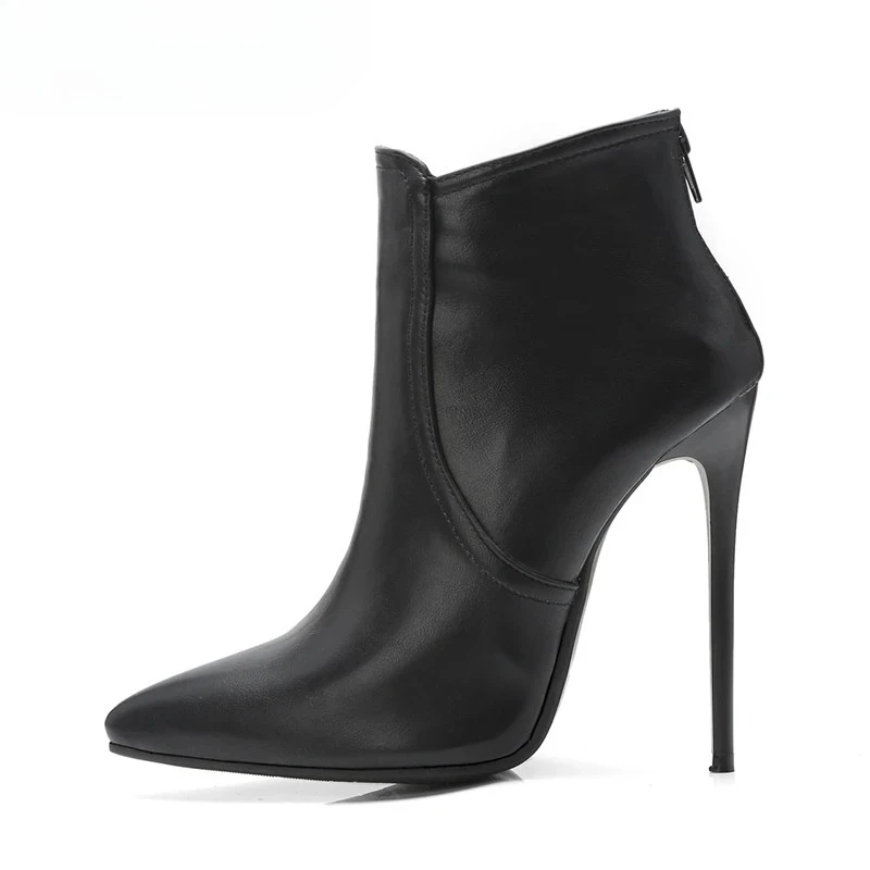 Schwarze Damen-Stiefeletten, Herbst-Winter-Mode, spitze Zehen, Damenschuhe mit Absatz, sexy Nachtclub, kurzer Stiefel, Grau, große Größe 45