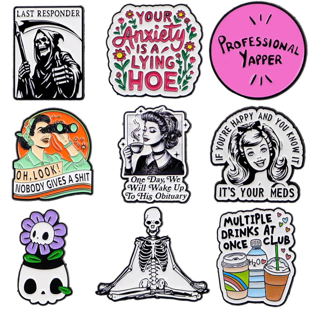 „One Day, We Will Wake Up To His Obituary“ Emaille Pin Cartoon Skelett Damen Broschen Mode Revers Abzeichen Schmuck Freunde Geschenk Image