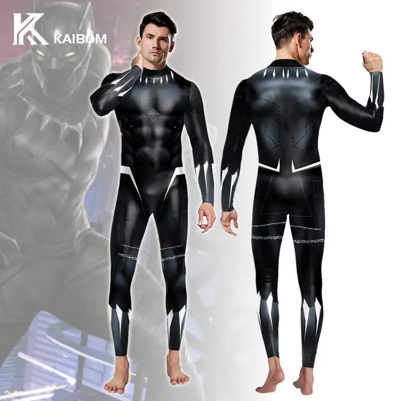 Superheld Cosplay Kostüm Erwachsene Overall Panther Druck Bodys Karneval Party Outfit Schwarz Zentai Neuheit Männer Kleidung Image