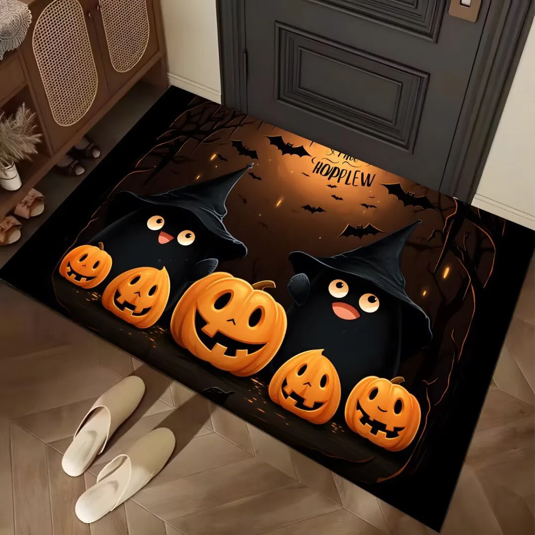 VIKAMA Halloween-Teppich, Teppich im dunklen Gothic-Stil, wasserabsorbierende Kieselalgenschlamm-Bodenmatte, schmutzabweisend im Badezimmer Image