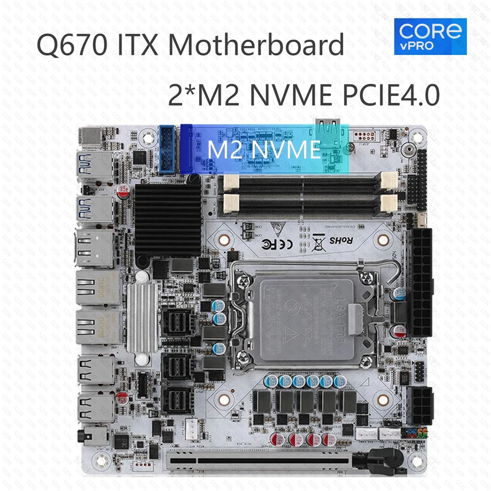 Q670 Motherboard ITX NAS AIO unterstützt 12-14. Core DDR5 5600 MHz max. 96 GB VPro 3*M2 NVME 3*SFF-8643 für ALL-in-One Home NAS-Server Image