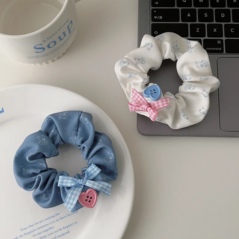 Koreanische Liebe Taste Dickdarm Haar Band Bogen Haar Seil Süße Bär Gummiband Haar Zubehör Haar Krawatte Gummiband Image