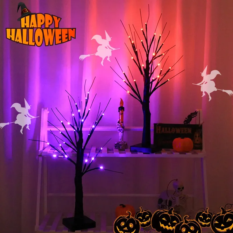 60CM LED Baum Lichter Halloween Birke Baum Licht Batterie Betrieben Tisch Lampe Indoor Home Party Halloween Dekorationen Image