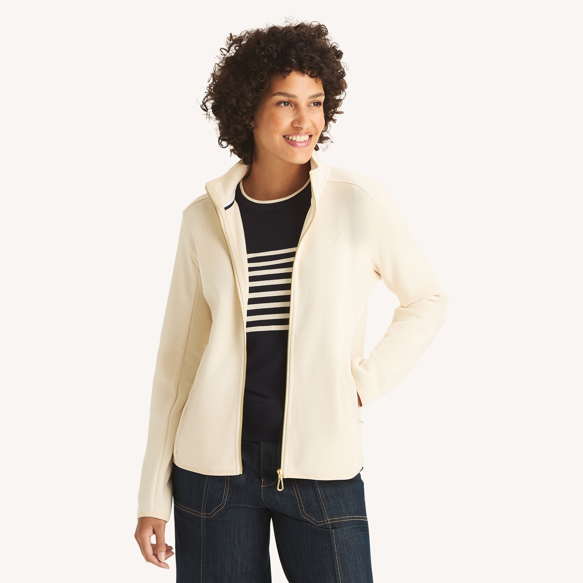 Nautica Women's Mock-Neck Fleece Full-Zip Jacket 103 (Sail White), S