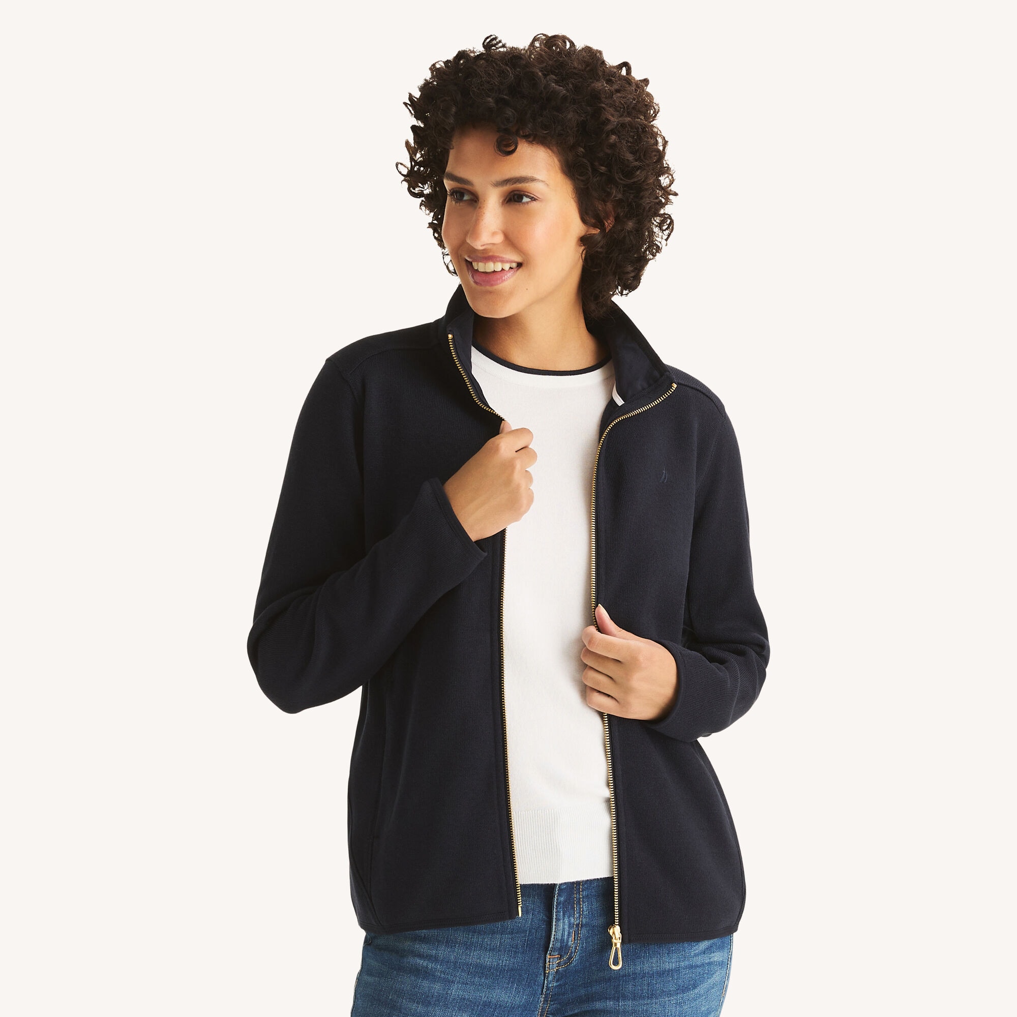 Nautica Women's Mock-Neck Fleece Full-Zip Jacket 401 (Navy), XS