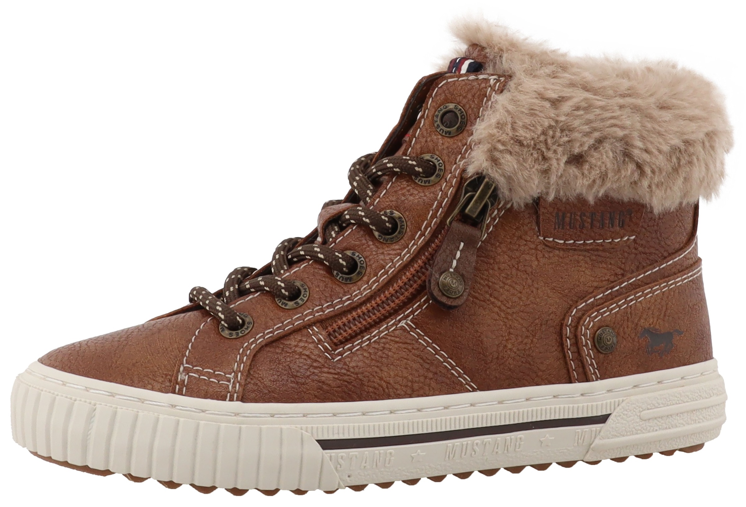 Winterboots MUSTANG SHOES "Ezio", Kinder, Gr. 40, braun, Lederimitat, Textil, Schuhe, High Top Sneaker, Schnürboots mit Reißverschluss Image