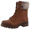 Winterstiefelette MUSTANG SHOES "Darleen", Damen, Gr. 44, braun (cognac), Lederimitat, Textil, used, klassisch, Schuhe, Winterboots mit Fellimitatkragen