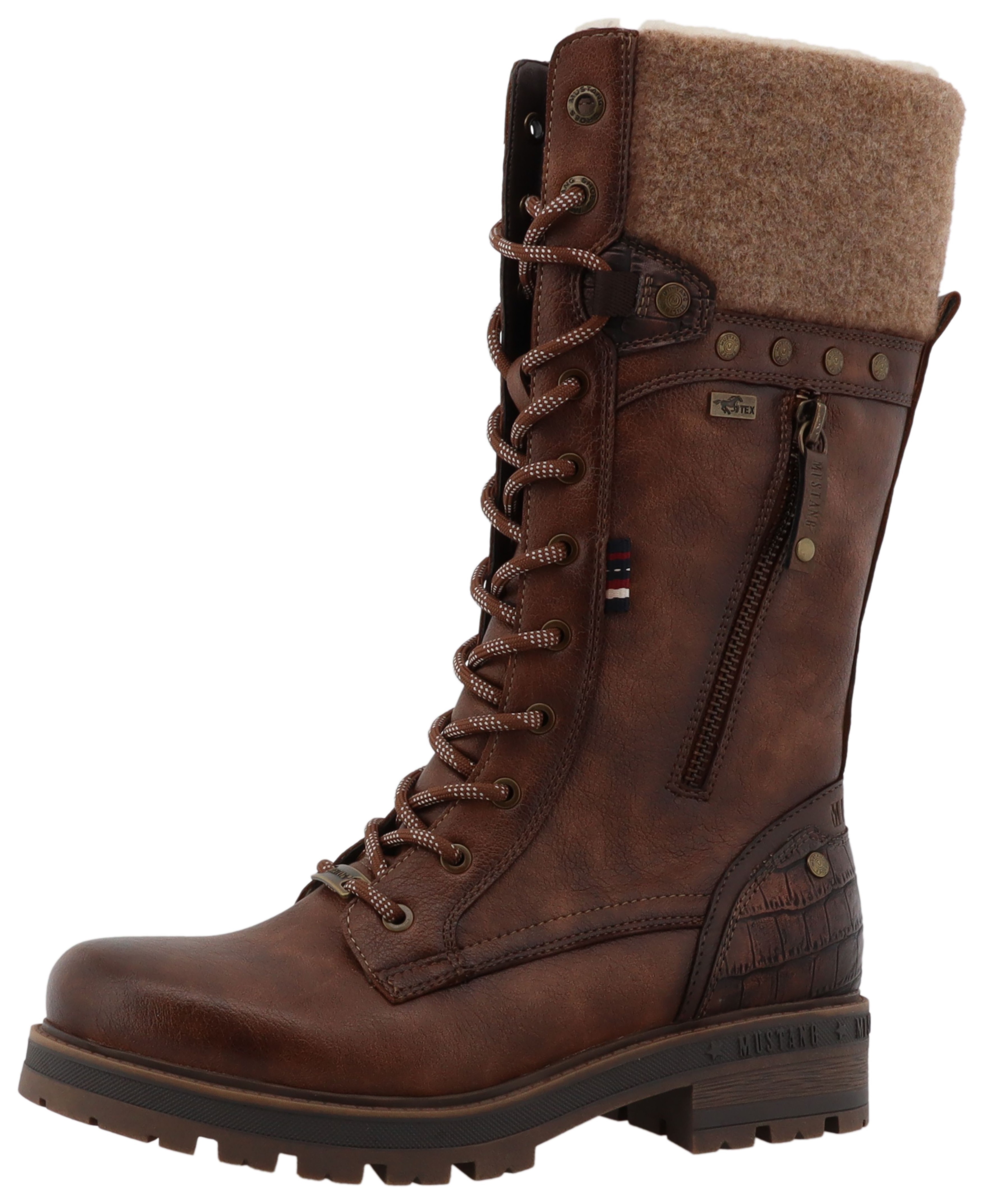 Winterstiefel MUSTANG SHOES "Darleen", Damen, Gr. 39, Normalschaft, braun, Lederimitat, Textil, used, Schuhe, Schnürstiefel mit Reißverschluss