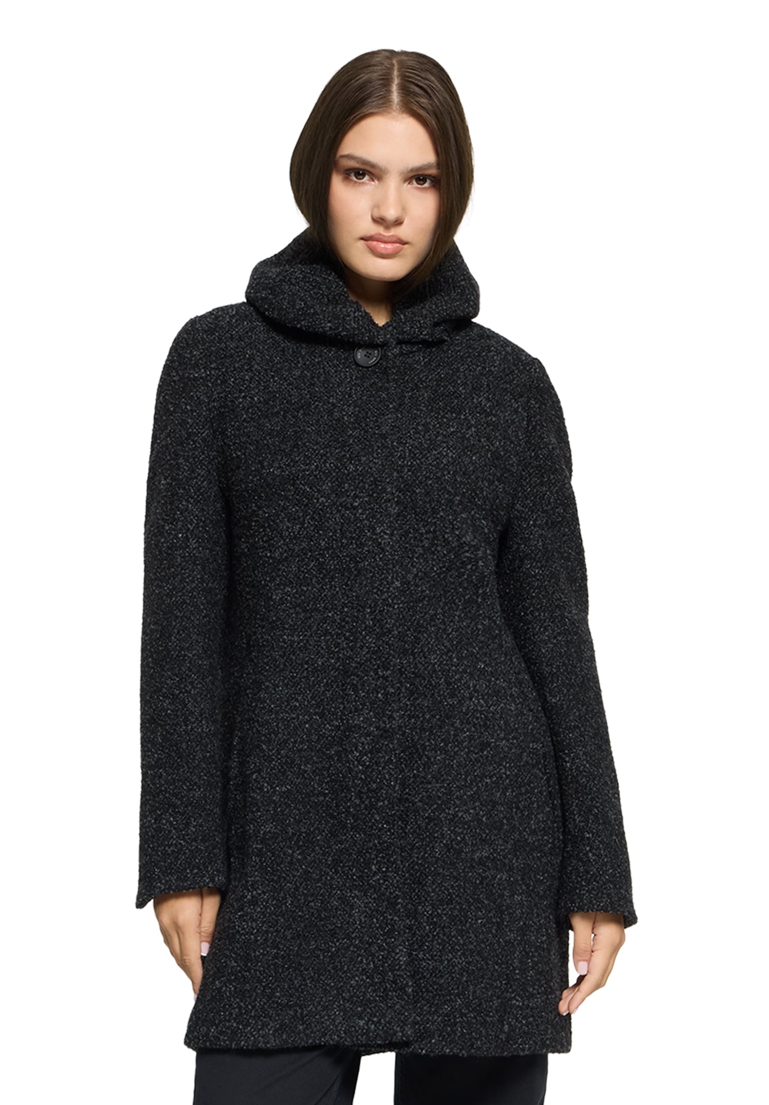 Wolljacke GIL BRET, Damen, Gr. 36, schwarz, grau, Web, Obermaterial: 32% Baumwolle, 27% Polyester, 18% Wolle, 18% Polyacryl, 5% sonstige Fasern, unifarben, tailliert ca. Mitte Oberschenkel, Rundhals, Jacken, mit extra hohem Kragen