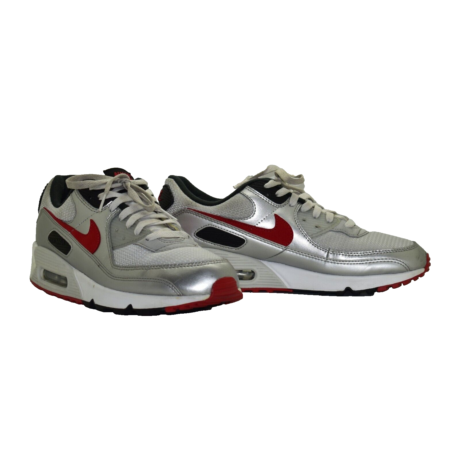 Nike Shoes | B2 Auth Nike Air Max 90 Silver Bullet Red Running Shoes Dx4233-001 Size 10.5 | Color: Silver | Size: 10.5