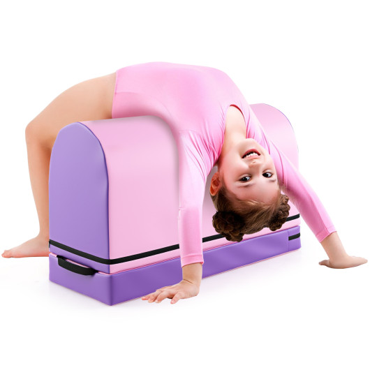 Costway Gymnastics Vaulting Box with Detachable Mat Carrying Handle for Kids-Purple