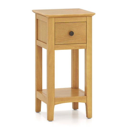 Costway 3-Tier Nightstand with Drawer and Open Storage Shelf-Natural