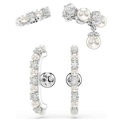 Matrix Crystal Pearl Cuff Earrings Set - Metallic - Swarovski Earrings