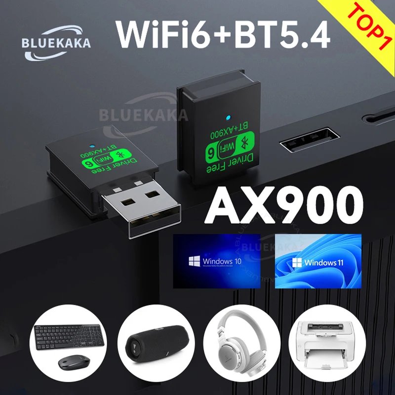 Nuovo adattatore Bluetooth 5.4 USB da 900 Mbps, trasmettitore ricevitore audio wireless, driver WiFi6 gratuito per PC/laptop Win11/10, tastiera/mouse dual band AX900