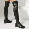 Elastische Damen-Oberschenkelhohe Stiefel, bequeme niedrige Absätze, Overknee-Stiefel, Schwarz, Rot, Weiß, lange Fetisch-Schuhe, Damen, große Größe 48