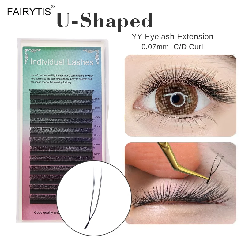 FAIRYTIS U-förmige Wimpernverlängerung, natürlich, weich, 3D-Volumen, falsche Wimpern, U YY-Form, handgewebte künstliche Nerz-Wimpern im Großhandel Image