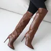 Spitze Zehen Solide Leder Stiefel Dünne High Heels Über Das Knie Slip Auf Hosen Stiefel Frauen Sexy Schuhe Frühling Sommer Party Casual