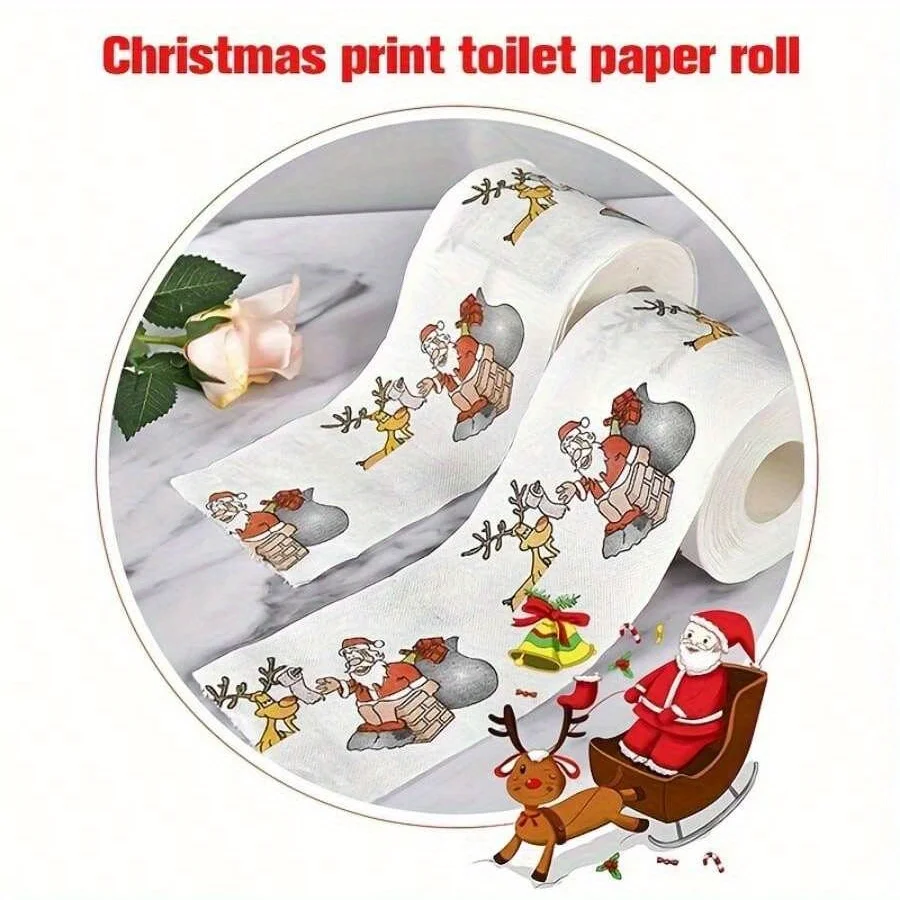 1 Rolle weihnachtliches bedrucktes Toilettenpapier, Festival-Thema, Heimdekoration, Rollenpapier für Heim- und festliche Atmosphäre, Dekorationszubehör Image