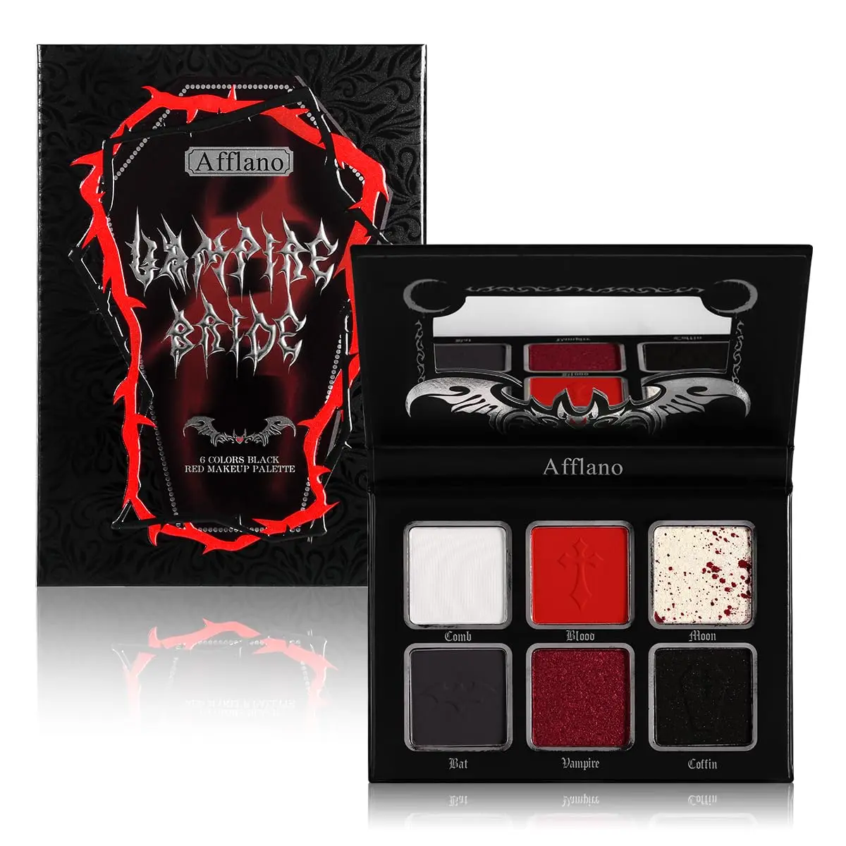 Afflano 6-Farben-Lidschatten-Palette, matt, schimmernd, glitzernd, rauchig, Gothic, hochpigmentiert, langlebig, Augen-Make-up, Halloween Image
