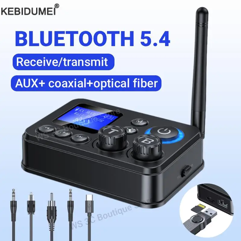 Trasmettitore ricevitore Bluetooth 5.4 Supporto TF/U-Disk Play AUX Jack da 3,5 mm Adattatore audio wireless ottico/coassiale per kit TV per auto