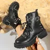 Damen Stiefeletten 2025, neue Nieten-Designer-Kurzstiefel, Gothic-Straße, Outdoor-Modeschuhe, Punk-Stil, bequeme Damenschuhe