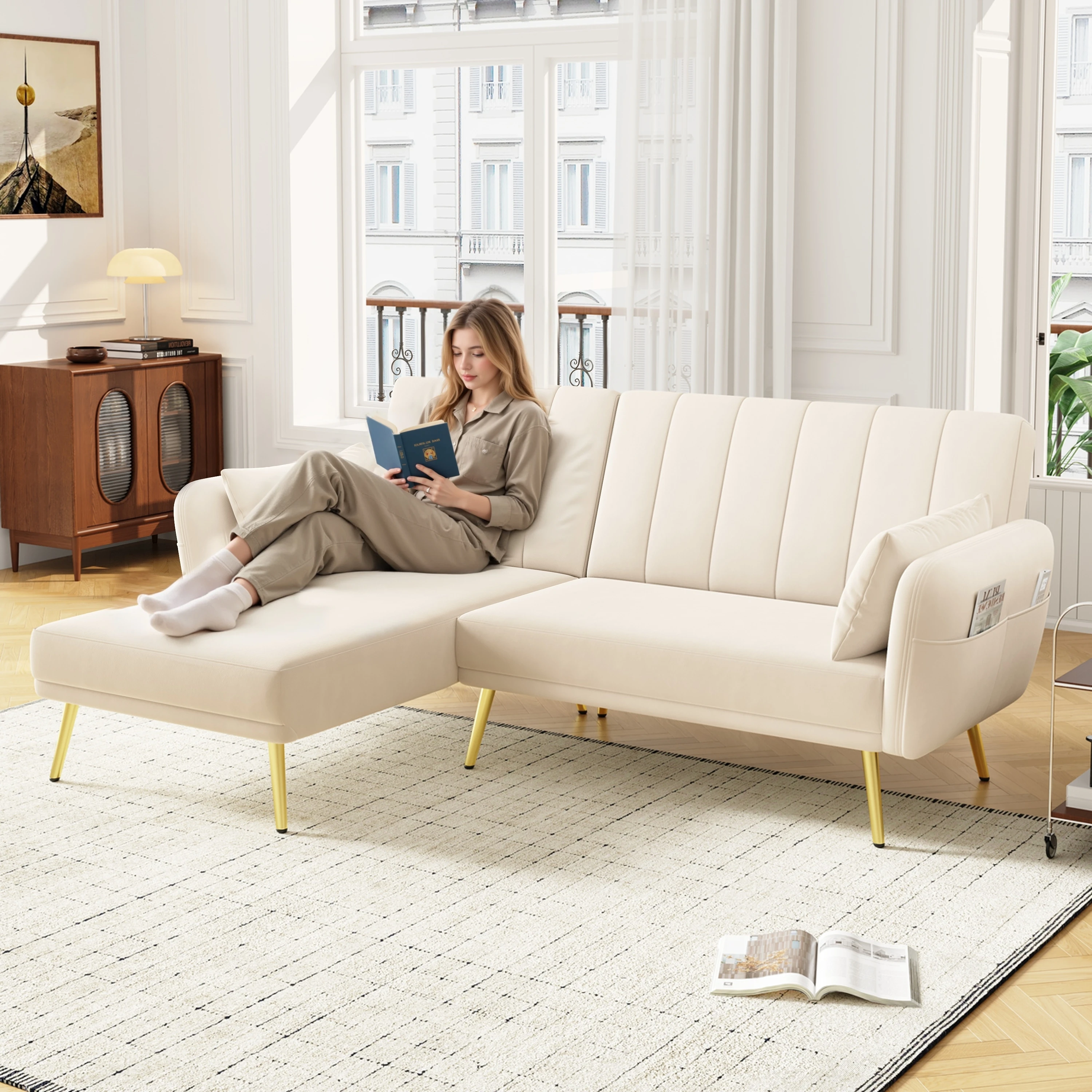 Modernes Klappsofa, L-förmiges Sofa, Schlafsofa MIT Zusatzecke, Corner Sofa MIT Schlaffunktion, geeignet für Wohnzimmer, Schlafzimme