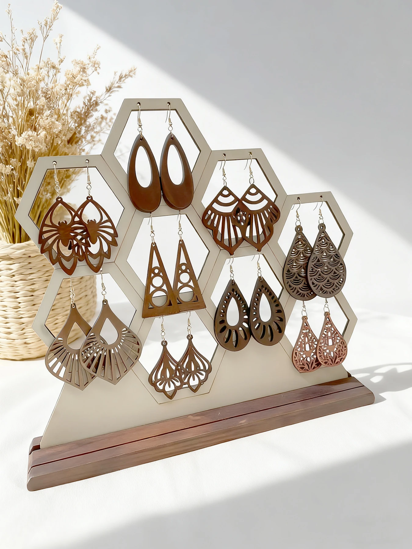 9-teilig – Bohemian-Vintage-Braun-Hohlohrringe-Set – einzigartige ethnische Statement-Damen-Anhänger-Schmuckohrringe Image
