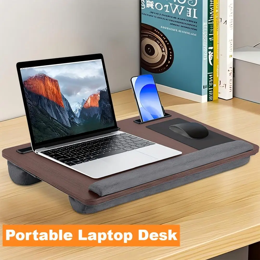 Klappbarer Laptop-Schreibtisch aus Holz mit Tragegriff, Mauspad, Telefonschlitze, tragbarer Arbeitstisch für Zuhause, Büro, Wohnheim, Auto, Arbeiten im Freien
