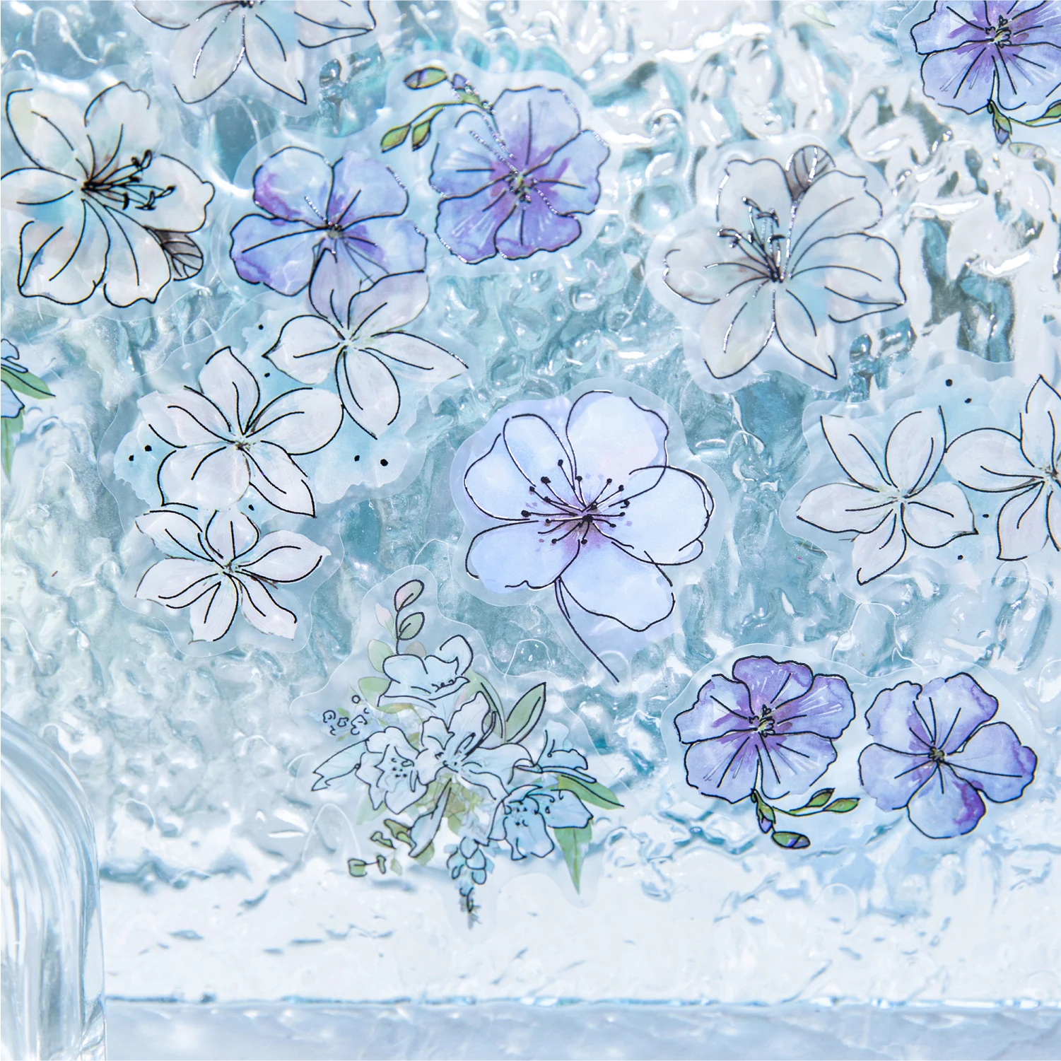 JIANQI 20 Stück Heißpräge-Blume PET-Aufkleber, dekoratives handgefertigtes Scrapbooking-Material, Tagebuch, Album, Bastelbedarf Image