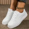 Frauen Casual Schuhe Lace Up Weiße Schuhe Bord Flache Weibliche Weiß PU Leder Walking Turnschuhe Dicke Sohle Outdoor Luxus Mode