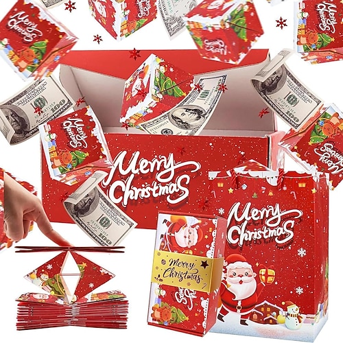 Set di scatole regalo natalizie a sorpresa da 6/10/12/16/20 pezzi - scatola regalo di carta rossa festiva con design di Babbo Natale, scatola regalo pieghevole fai da te per soldi natalizi, scatole
