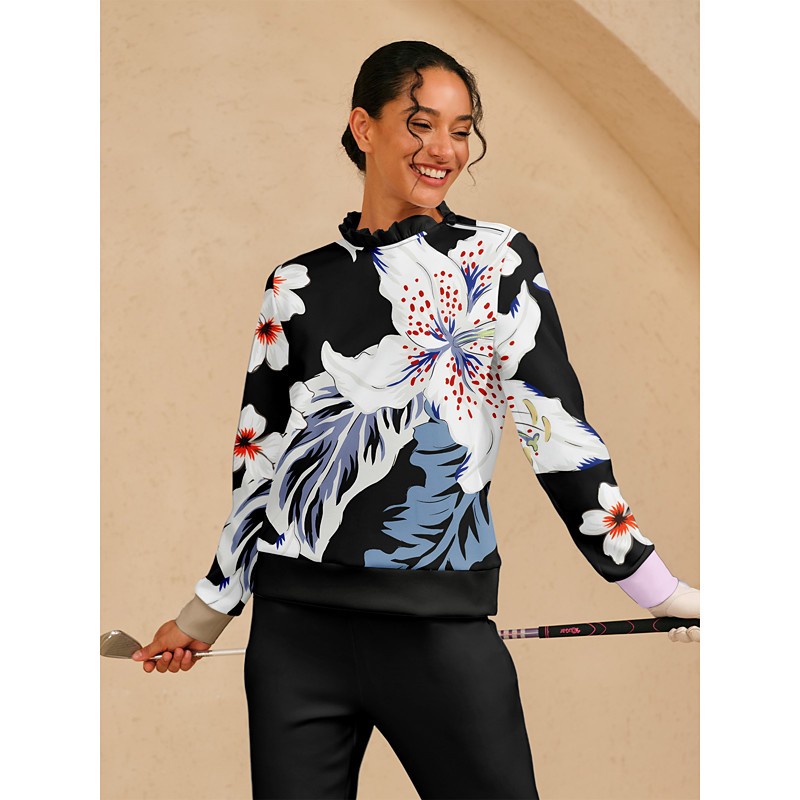 Women's Golf Pullover Sweatshirt Black Long Sleeve Top Ladies Golf Attire Clothes Outfits Wear Apparel