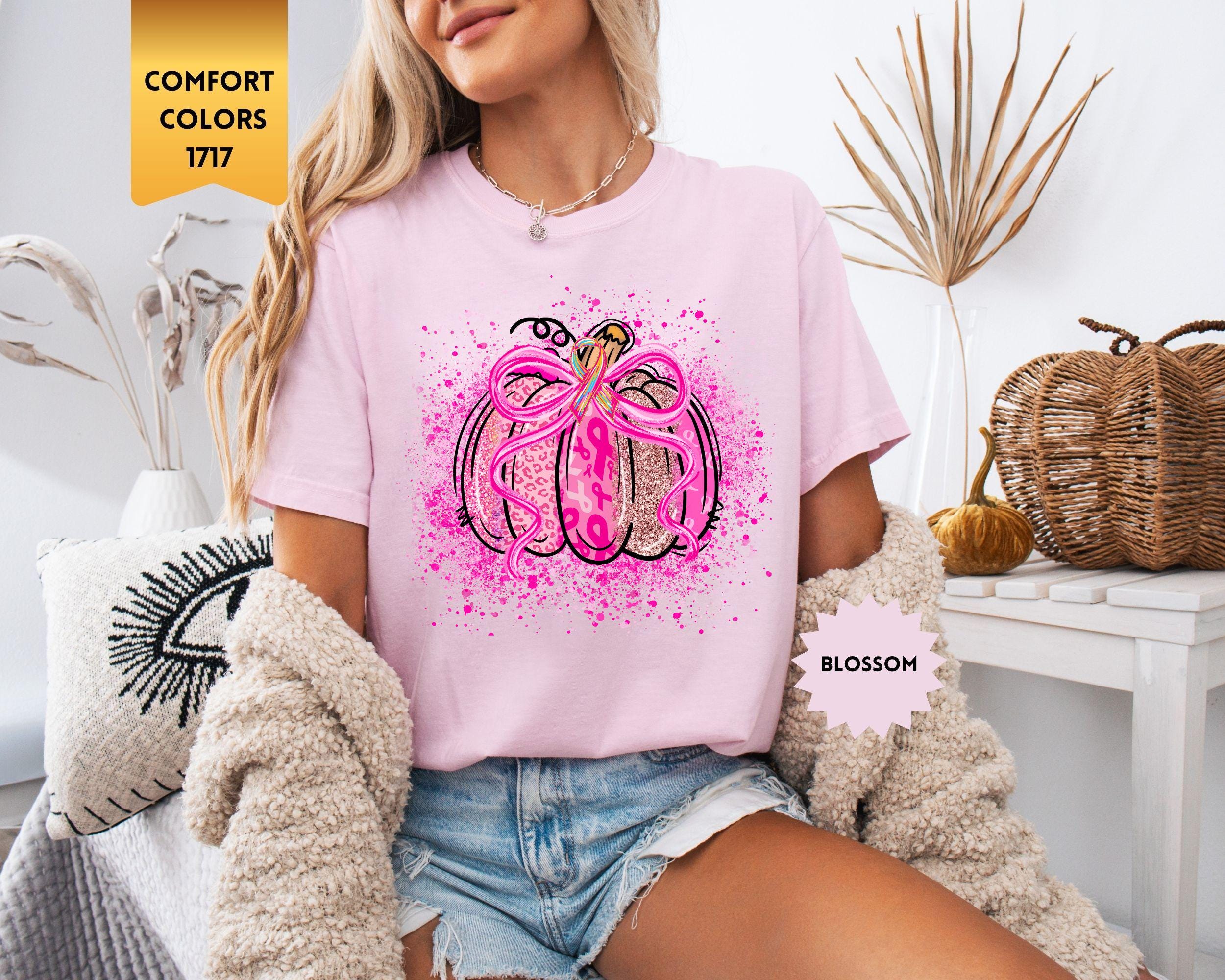 Maglietta con zucca per il cancro al seno Comfort Colors , maglietta con nastro rosa, maglietta di sensibilizzazione, combattiamo insieme