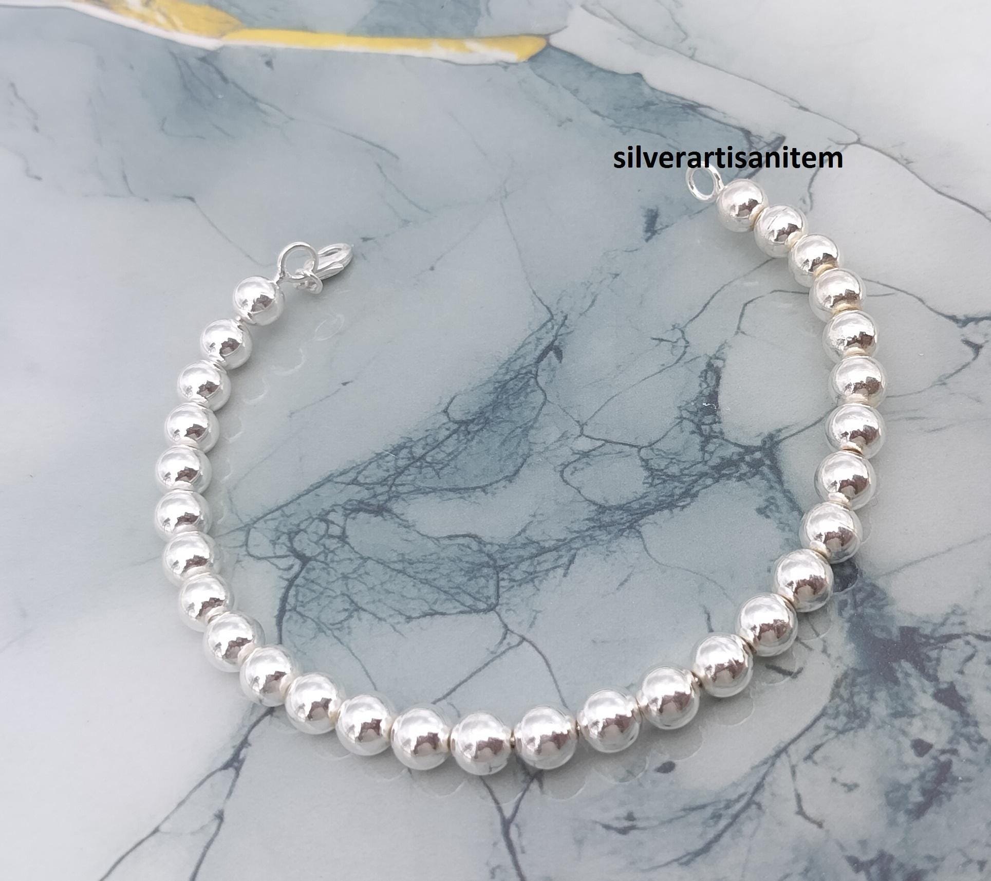 Set in argento sterling 925 massiccio composto da bracciale a sfere in argento, bracciale da damigella d'onore, gingillo, bracciale con perline in arg