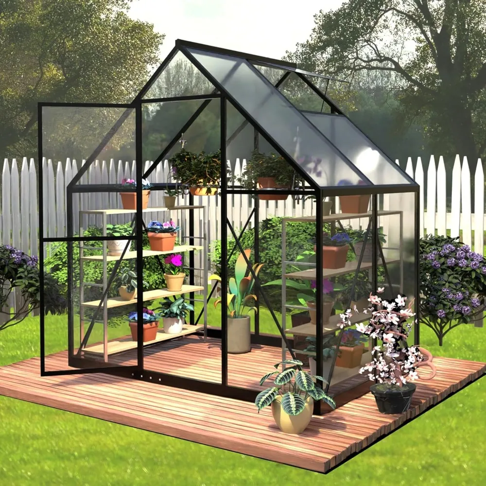 6 x 4 FT Polycarbonate Greenhouse, Winter Greenhouses for Outdoors,Outdoor Greenhouse with Roof Air Vent, Heavy Duty Wal