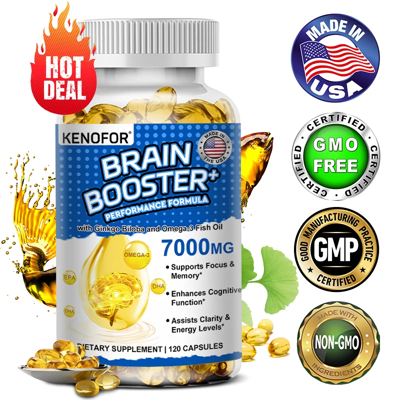 Omega 3 Fish Oil - 1200mg EPA + 600mg DHA, with 1600mg Ginkgo Biloba, for Heart Health, Brain & Immune System Health Supplement