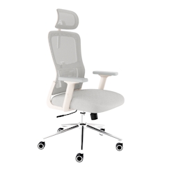 CLOUVOU BrightSeat, ergonomischer Bürostuhl, Rückenlehne mit Mesh Bezug, 2D-Armlehnen, 3D-Kopfstütze, FluxWheels, Creme-Weiß Image